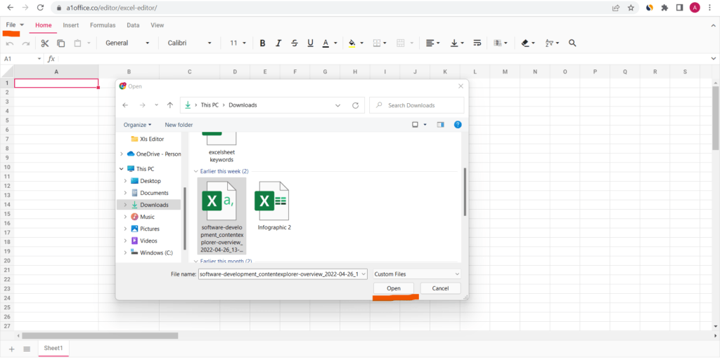 Open the csv file by using A1office online excel editor
