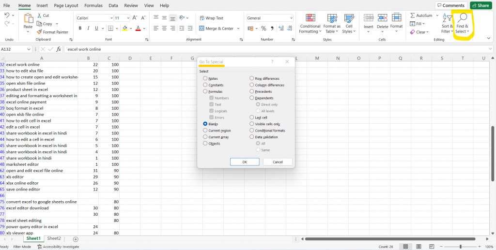 how to remove blank cells in excel.