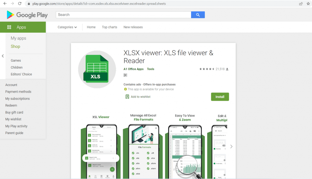Android App to view excel sheet on mobile